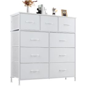 Dresser For Bedroom With 9 Fabric Storage Drawer Wardrobe Tall Chest Organizer Closet Adult Kids Clothes Cabinet Furniture (Color: White)