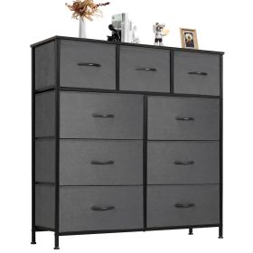 Dresser For Bedroom With 9 Fabric Storage Drawer Wardrobe Tall Chest Organizer Closet Adult Kids Clothes Cabinet Furniture (Color: Grey)