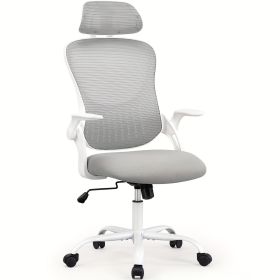 Mesh Ergonomic Office Computer Desk Chair Flip-up Arms Adjustable Headrests Comfortable Lumbar Support For Home Office (Color: Light Gray)