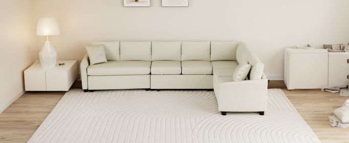 124.8"L-shaped Sofa Convertible Sofa Bed Pull Out Sofa Sleeper with Two Back Pillows, Two USB Ports and Two Power Sockets for Living Room (Color: as Pic)