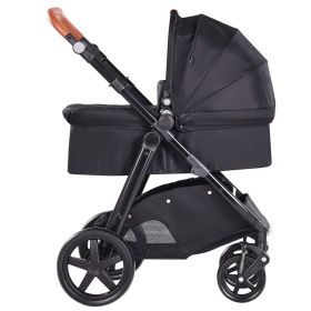 VEVOR Travel System Stroller with Infant Bassinet, 2-in-1 Baby Cradle Stroller Combo, Reversible Seat, Easy One-button Folding (Color: Black)