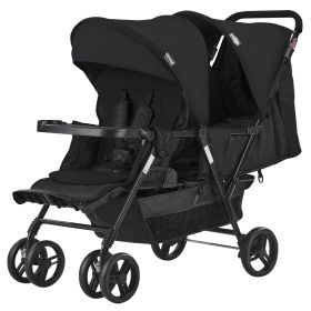 VEVOR Double Stroller, Foldable Lightweight Twin Stroller with Tandem Seating, Adjustable Backrest/Footrest, Wrap-Around Safety Harness (Baby Stroller Type: Front and Back 2-Person, Color: Black)
