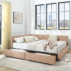 Queen Size Storage Upholstered Tufted Bed Frame, Sofa Bed Frame with Comfortable Backrest and Armrests, Queen Size Bed for Bedroom, Living Room,Velvet (Color: as Pic)