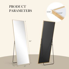 Floor Standing Mirror, Wall Mirror with Stand Aluminum Alloy Thin Frame,21''*64'',Black-rect (Color: Golden)