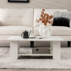 Large 41 Inch 2-tier Wooden Modern Coffee Table with Storage Shelf living room table (Color: White)