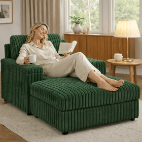 Modern Compressed Single Sofa Chair with Ultra-Soft Corduroy Fabric, Deep Seat & Wide Armrests, Vacuum Packed for Easy Shipping, Tool-Free Setup (Color: Green)