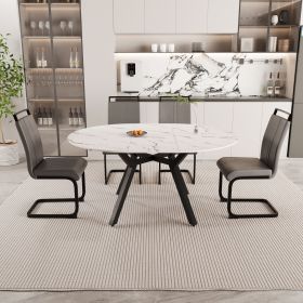 47-63" expandable circular dining table set for 4-6 people (Color: White+Grey)