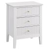 WOODEEM Fluted White Nightstand for Living Room Bedroom, 3 Drawers Side Table, Wavy Bedside End Table Light Gold Handle, 24 inch