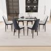 51" 6 person glass dining table set, kitchen set with black metal leg dining table and chairs