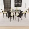 51" 6 person glass dining table set, kitchen set with black metal leg dining table and chairs