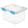 32 Quart Gasket Box, Weather-Resistant Clear Storage Bin with Lid, Blue