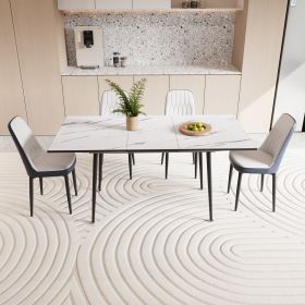 47"-63" expandable dining table set for 2-6 people, equipped with PU fabric thick cushioned dining chair and an elegant and spacious dining table (Color: White+Blue)