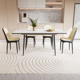 47"-63" expandable dining table set for 2-6 people, equipped with PU fabric thick cushioned dining chair and an elegant and spacious dining table (Color: White+beige+black)