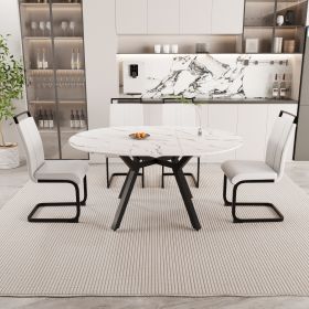 47-63" expandable circular dining table set for 4-6 people (Color: White)