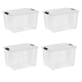 (2 pack)60 Qt. Plastic Storage Bins with Lids, Clear, Latching, Stackable, Totes (Pack Size: 4 Pack)