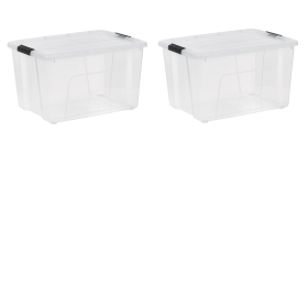 (2 pack)60 Qt. Plastic Storage Bins with Lids, Clear, Latching, Stackable, Totes (Pack Size: 2 Pack)