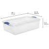 32 Quart Latch Box, Clear Plastic Storage Bin with Clear Lid, Blue