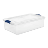 32 Quart Latch Box, Clear Plastic Storage Bin with Clear Lid, Blue