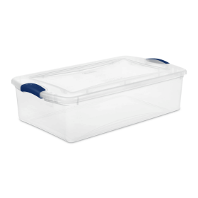 32 Quart Latch Box, Clear Plastic Storage Bin with Clear Lid, Blue (Pack Size: 5 Pack)