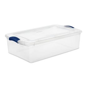 32 Quart Latch Box, Clear Plastic Storage Bin with Clear Lid, Blue (Pack Size: 2 Pack)