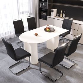 63 "medieval modern cream style MDF dining table and PU armless dining chair set 6. Assemble Desktop and Silver plated metal leg dining chair set (Color: White+Black+6IN1)