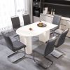 63 "medieval modern cream style MDF dining table and PU armless dining chair set 6. Assemble Desktop and Silver plated metal leg dining chair set