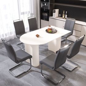 63 "medieval modern cream style MDF dining table and PU armless dining chair set 6. Assemble Desktop and Silver plated metal leg dining chair set (Color: White+Grey+6IN1)