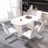 63 "medieval modern cream style MDF dining table and PU armless dining chair set 6. Assemble Desktop and Silver plated metal leg dining chair set