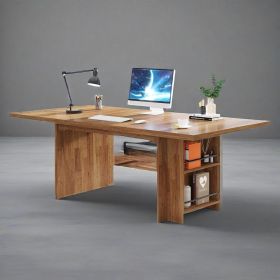 62.99-Inch Computer Desk, Modern Executive Office Desk, Large Long Writing Table with Storage Shelves (Color: Brown)