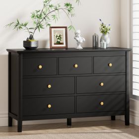 7 Drawer Dresser for Bedroom, Storage Cabinet With Metal Handles, Modern Closet Of Drawers for Living Room (Color: Black)