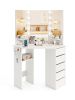 Corner Vanity Desk with 3-Color LED Lighted Mirror and Power Outlet