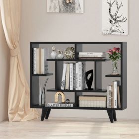 Geometric Bookcase with Anti-Tipping Kit and Storage Shelving Unit (Color: Black)