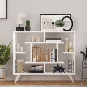 Geometric Bookcase with Anti-Tipping Kit and Storage Shelving Unit (Color: White)