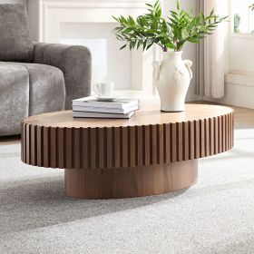Modern Handcraft Drum Coffee Table Length 43.7 inch Ellipse Coffee Table for Living Room,Oval Small Coffee Table with Sturdy Pedestal (Material: MDF, Color: Walnut)