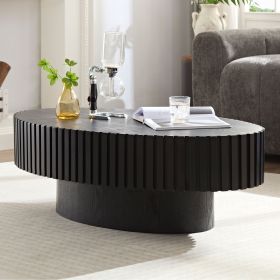 Modern Handcraft Drum Coffee Table Length 43.7 inch Ellipse Coffee Table for Living Room,Oval Small Coffee Table with Sturdy Pedestal (Material: MDF, Color: Matt Black)