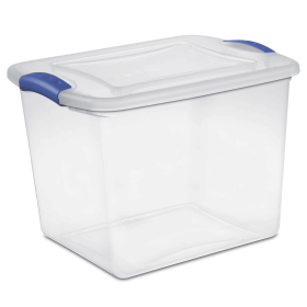 27 Quart Clear Plastic Storage Container with Latch Lid, Blue (Pick size: 4 Pack)