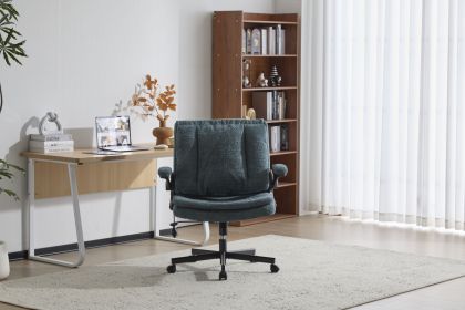 Leather Criss Cross Chair with Flip-Up Armrests, Cross Legged Office Chair on Wheels (Color: DGN)