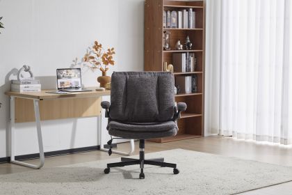 Leather Criss Cross Chair with Flip-Up Armrests, Cross Legged Office Chair on Wheels (Color: Gray)