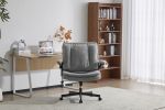 Leather Criss Cross Chair with Flip-Up Armrests, Cross Legged Office Chair on Wheels