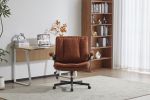 Leather Criss Cross Chair with Flip-Up Armrests, Cross Legged Office Chair on Wheels