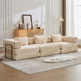 Compression Sofa,Convertible Floor Sofa Bed with Fixed-Shape Frame, Boneless Modular Sectional Sofa,No Assembly Required,Chenille fabric (Color: Beige)