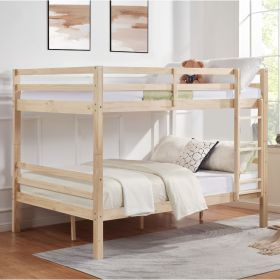 Full over Full Bunk Bed with Thick Posts,Wooden Bunk Bed with High Guardrail and Ladder for Kids, Teens, Dorm Rooms, and Guest Rooms (Main Material: Wood, Main Color: Natural)