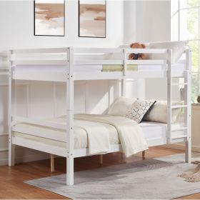 Full over Full Bunk Bed with Thick Posts,Wooden Bunk Bed with High Guardrail and Ladder for Kids, Teens, Dorm Rooms, and Guest Rooms (Main Material: Wood, Main Color: White)