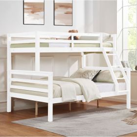 Twin over Full Bunk Bed with Thick Posts,Wooden Bunk Bed with High Guardrail and Ladder for Kids, Teens, Dorm Rooms, and Guest Rooms (Main Material: Wood, Main Color: White)