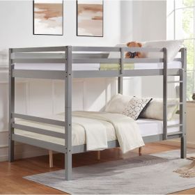 Full over Full Bunk Bed with Thick Posts,Wooden Bunk Bed with High Guardrail and Ladder for Kids, Teens, Dorm Rooms, and Guest Rooms (Main Material: Wood, Main Color: Grey)