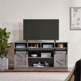 TV Stand Sliding Barn Door Modern&Farmhouse Wood Entertainment Center, Storage Cabinet Table Living Room with Adjustable Shelves for TVs Up to 65" (Main Material: MDF+Metal, Main Color: Grey)