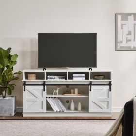 TV Stand Sliding Barn Door Modern&Farmhouse Wood Entertainment Center, Storage Cabinet Table Living Room with Adjustable Shelves for TVs Up to 65" (Main Material: MDF+Metal, Main Color: White)