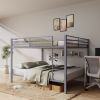 Full Over Full Bunk Bed, Heavy Duty Metal Bunk Bed Frame with Built-in Ladder and Safety Guard Rail, Low Metal Bunk Bed Frame for Kids