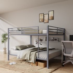Full Over Full Bunk Bed, Heavy Duty Metal Bunk Bed Frame with Built-in Ladder and Safety Guard Rail, Low Metal Bunk Bed Frame for Kids (Main Material: Iron, Main Color: Gray)