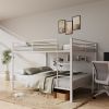 Full Over Full Bunk Bed, Heavy Duty Metal Bunk Bed Frame with Built-in Ladder and Safety Guard Rail, Low Metal Bunk Bed Frame for Kids